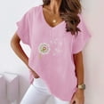 thumbnail image 2 of WREESH Women's Summer Cotton Linen T-Shirt Loose Fit V-Neck Short Sleeved Graphic Top Pink, 2 of 6