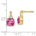 thumbnail image 4 of Primal Gold 10 Karat Yellow Gold Checkerboard Created Pink Sapphire and Diamond Earrings, 4 of 4