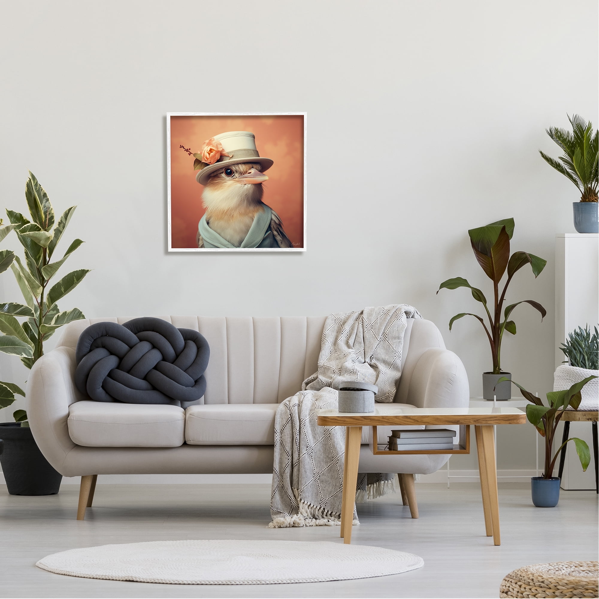 Stupell Industries Bird in Vintage Hat Animals & Insects Painting White Framed Art Print Wall Art, 24 x 24