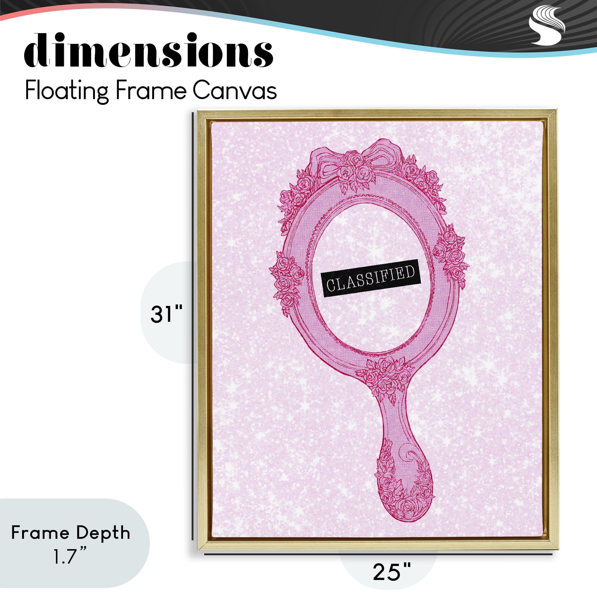 Stupell Industries Classified Ornate Pink Mirror Gold Framed Floater Canvas Wall Art, design by Ziwei Li