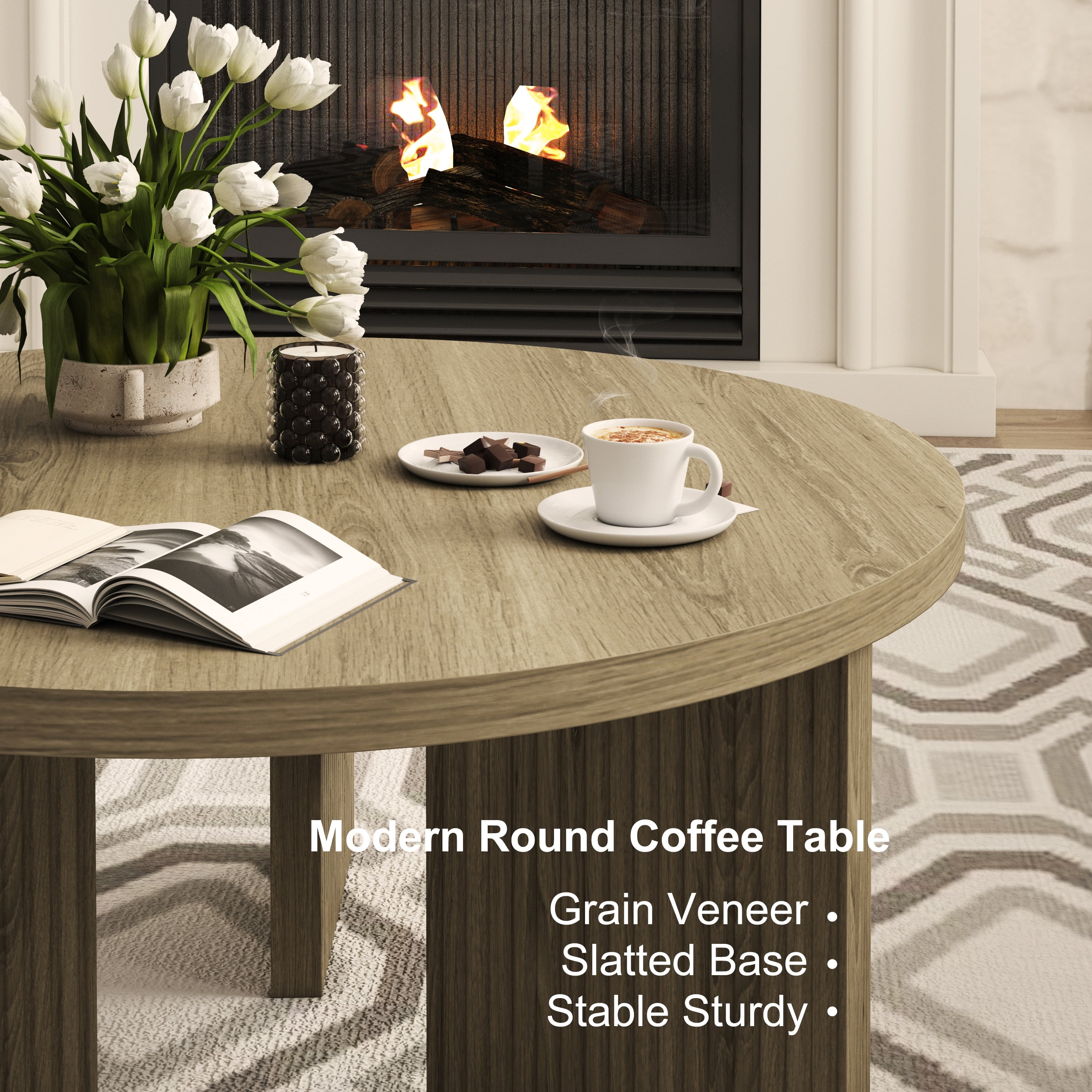 Noodeniya 35" Round Coffee Tables, Accent Tea Tables for Living Room, Grey