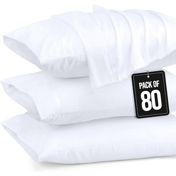 Utopia Bedding Queen Pillow Cases - 80 Pack - Envelope Closure - Soft Brushed Microfiber Fabric - Pillow Covers 20 X 30 Inches (Queen, White)