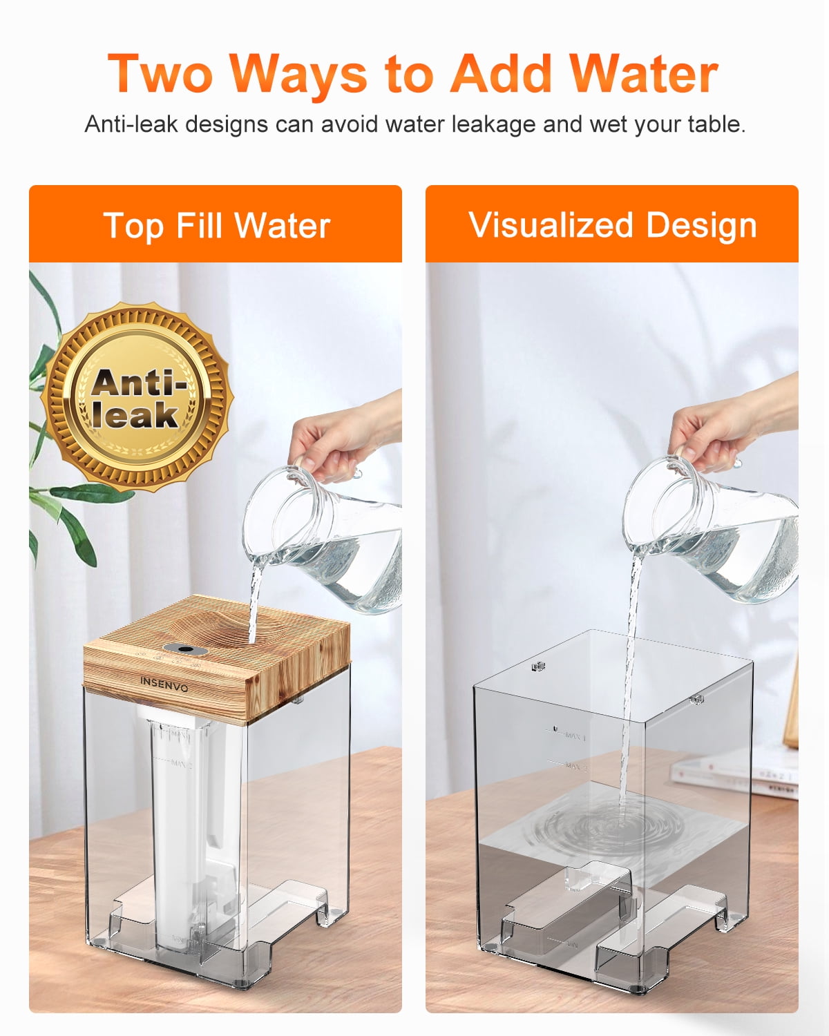 7.5L Humidifier with Anti-leak Design & Top Fill, Ultrasonic Cool Mist Air Humidifiers, Disassemble & Clean Easily, Auto Shut-off, Wood Pattern