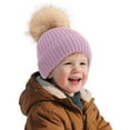 thumbnail image 2 of UngA Kids Toddler Winter Hat with Pom Pom Kids Beanie Hats for Girls Boys Cute Warm Fleece Lined Knit Beanies Cap (Light Purple,3-8 Years), 2 of 6