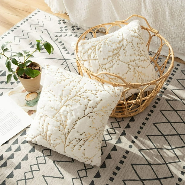 Set of 2 Fluffy White Faux Fur Pillow Covers with Gold Branches Glitter Printed Throw Pillows Decorative Soft Furry Sparkling Square Cushion Cases for Sofa Bedroom Party Decor 18 x 18 inch Walmart