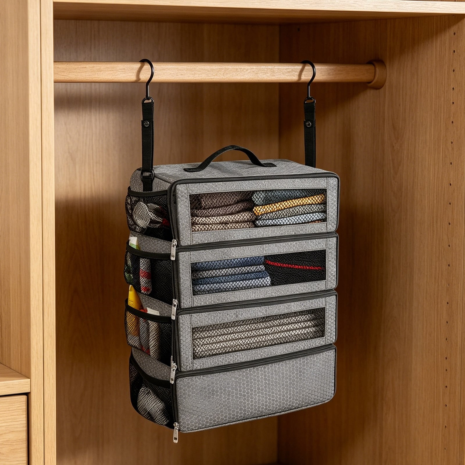 Suitcase Organizer Travel Luggage Organizer Hanging Shelves, Collapsible Portable Packing Cubes for Carry-on Suitcase, Closet Storage for Travel Bags Accessories - Hotel and Cruise Use