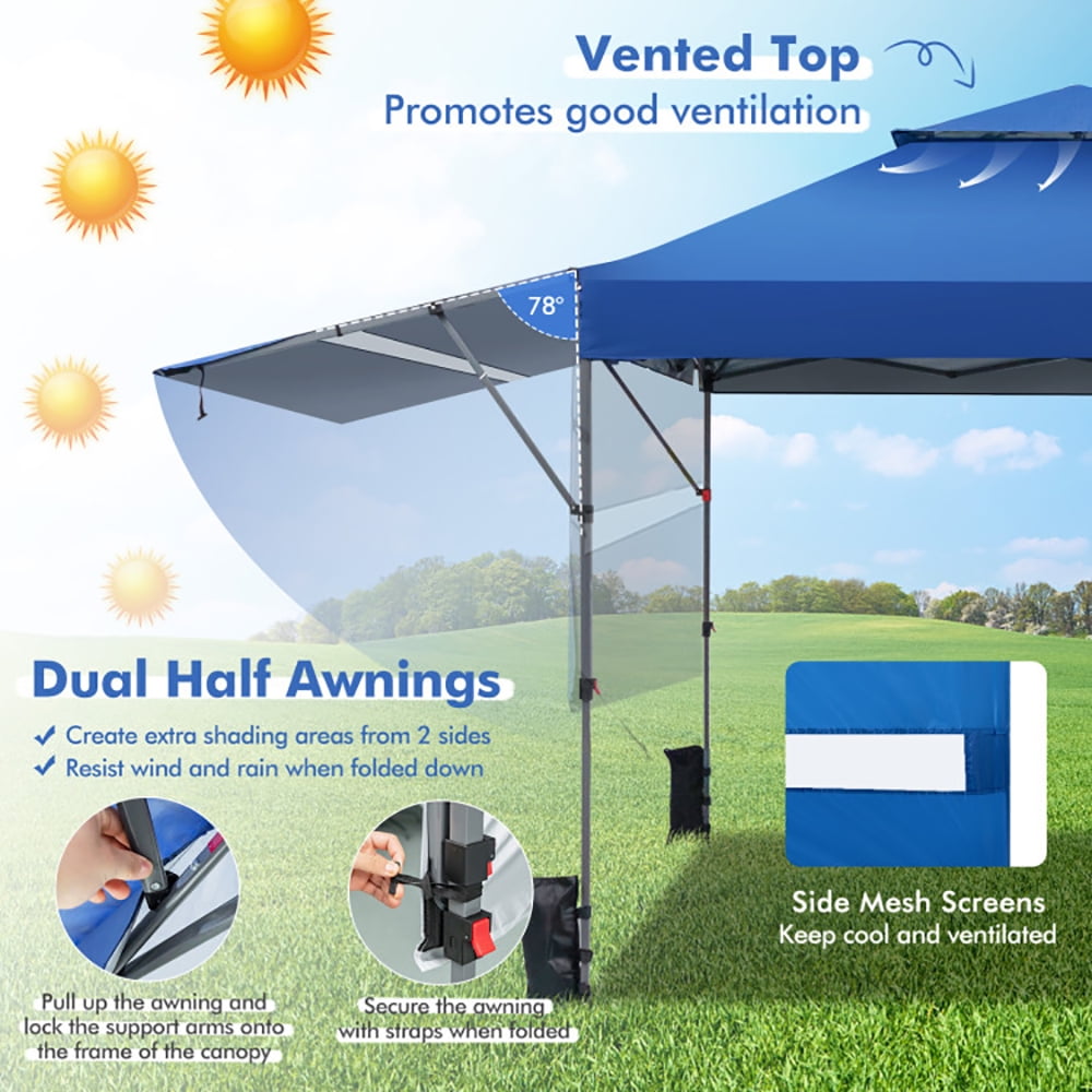 Aimee Lii 10 x 17.6 Feet Outdoor Instant Pop-up Canopy Tent with Dual Half Awnings, Backyard Canopy Gazebo for Party Camping BBQ Events, Blue Aimee Lii 10 x 17.6 Feet Outdoor Instant Pop-up Canopy Tent with Dual Half Awnings, Backyard Canopy Gazebo for Party Camping BBQ Events, Blue