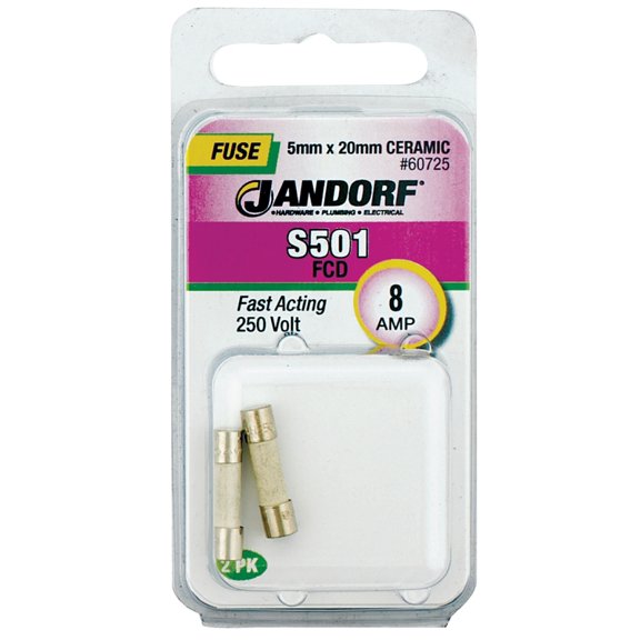 Jandorf 60725 Fast Acting Fuse, 8 A, 250 V, 1500 A Interrupt, Ceramic Body