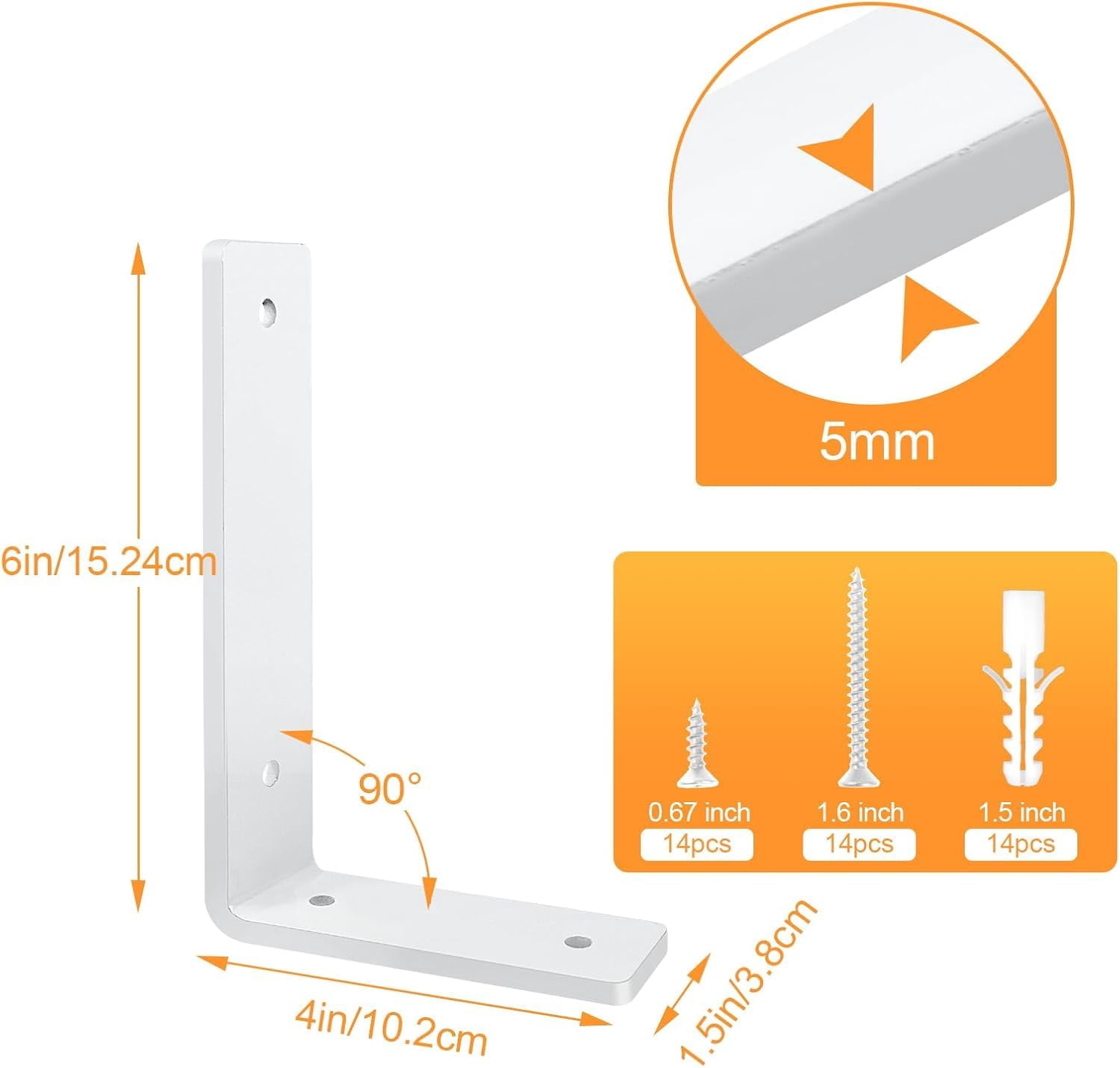 White Floating Shelf Bracket 6 Inch  4 Pack Heavy Duty Brackets Wall For Diy Decorative With Mounting Hardware