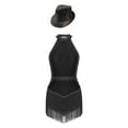 thumbnail image 3 of Miutii Kids Girls Jazz Latin Dance Leotard Dress Sleeveless Shiny Sequin Tassel Bodysuit with Hat Black XL, 3 of 9