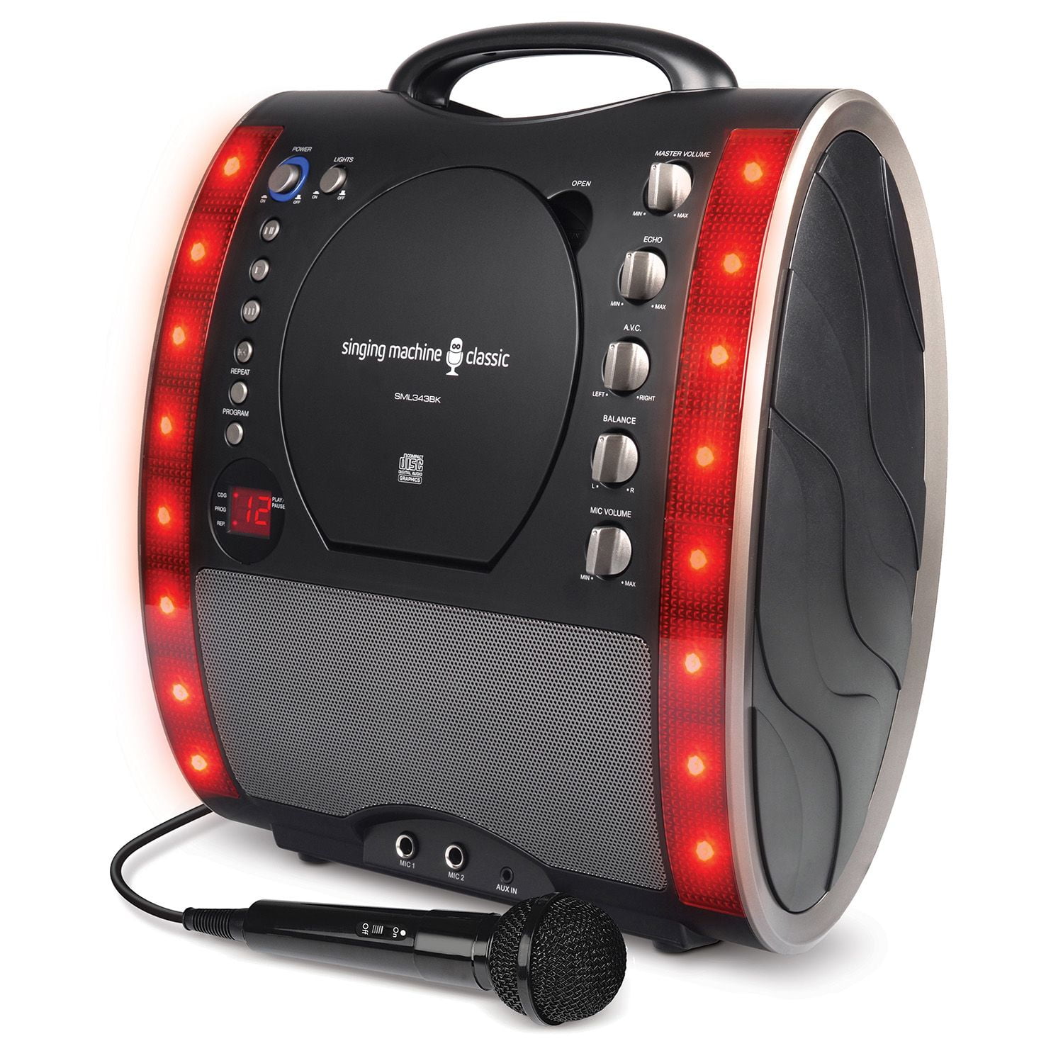 Singing Machine SML343BK Portable Plug and Play CD+G Karaoke System with  Microphone and Disco Lights 