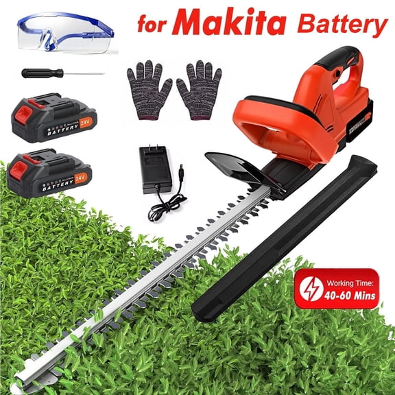 22'' Cordless Hedge Trimmer 24V Bush Trimmer Handheld Hedge Cutter W/2*Battery