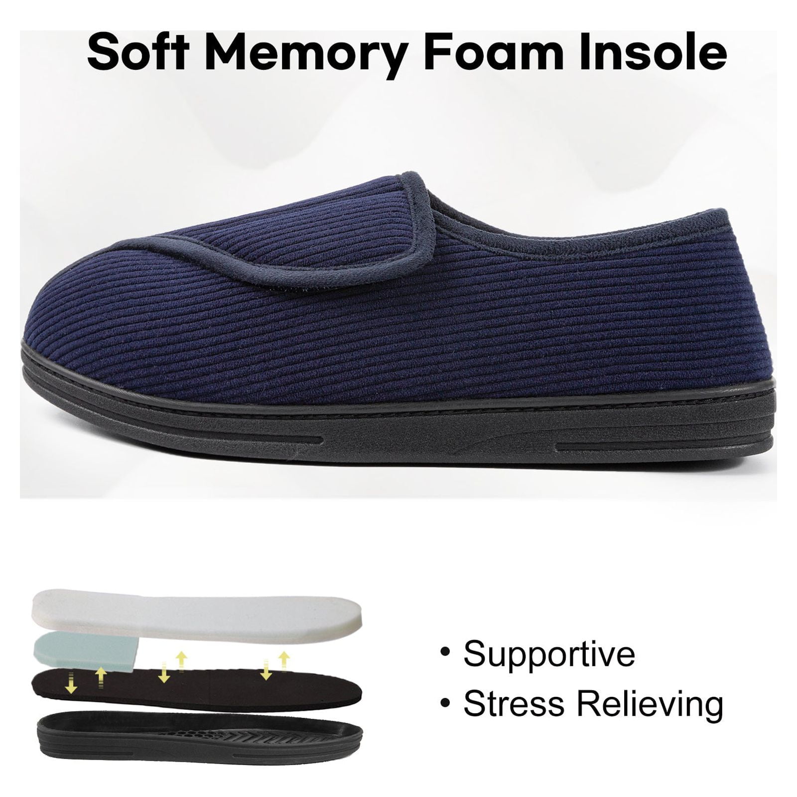 LongBay Men's Adjustable Diabetic Slippers Memory Foam Arthritis Edema Swollen House Shoes