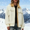 thumbnail image 2 of XPMWRP Womens Winter Coats Fleece Lined Heavyweight Lapel Zip Up Outerwear Casual Loose Thicken Solid Color Jackets Beige XXL, 2 of 9
