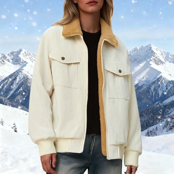 EOYWHK Corduroy Jackets for Women Fleece Linen Vintage Coats Button Down Fuzzy Thicken Cropped Jacket