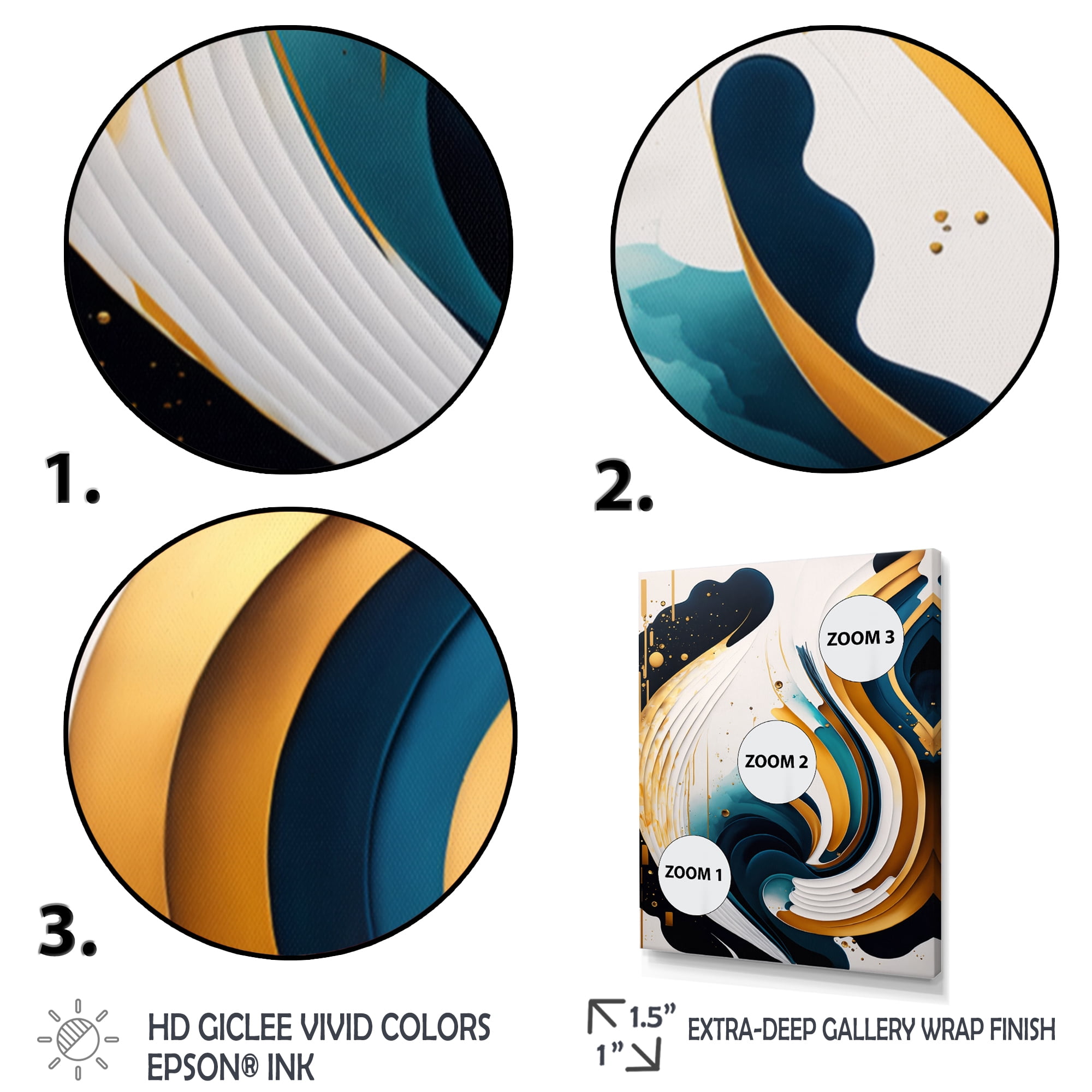 Designart Blue And Gold Modern Art Abstract Painting III Canvas Wall Art