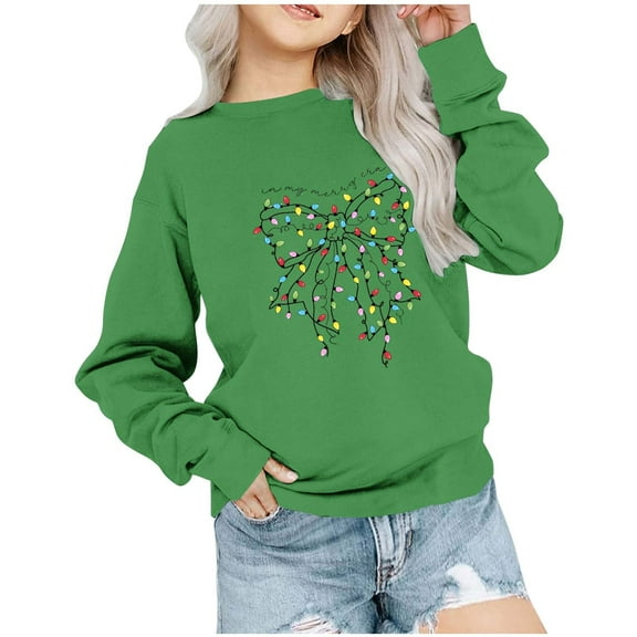 Zwiiyzr Kid's Christmas Sweatshirt Crewneck Pullover Sweater Long Sleeve Shirt Fall Clothes Printed Top T-Shirt for Boys and Girls Sweatshirts 1-12Y Green