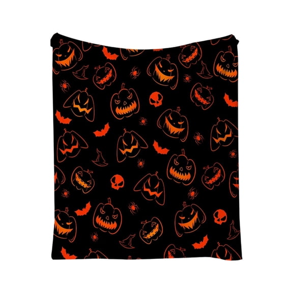 Floleo Halloween Flannel Throw Blanket 59x79 in, Soft Cozy Couch Bed Cover with Ghost Pumpkin Bat Print, Multi-Purpose Portable Home Decor Gift