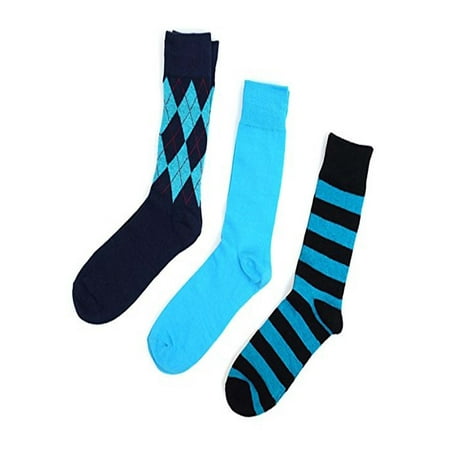 Men's Blue Fancy Multi Design Dress Socks Gifts Set 3 Pairs