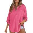 thumbnail image 1 of MPWEGNP Haut Tricoté à Manches Longues pour Femmes, Couleur Unie, Col en V, Tunique Décontractée, Rose Vif m, 1 of 4