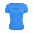thumbnail image 6 of T Shirts for Women 2026 Summer Short Sleeve Crewneck Hollow out Ribbed Slim Fit Casual Tshirt, 6 of 6