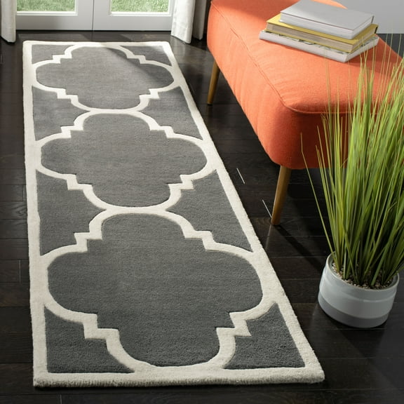 SAFAVIEH Chatham Hayden Geometric Wool Runner Rug, Dark Gray/Ivory, 2'3" x 9'