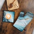 thumbnail image 5 of Blue Gold Marble Pattern Kitchen Oven Mitt and Pot Holder Sets 4 Pcs for Baking, Cooking and Grilling, Heat Resistant Up To 392 °F, 5 of 7