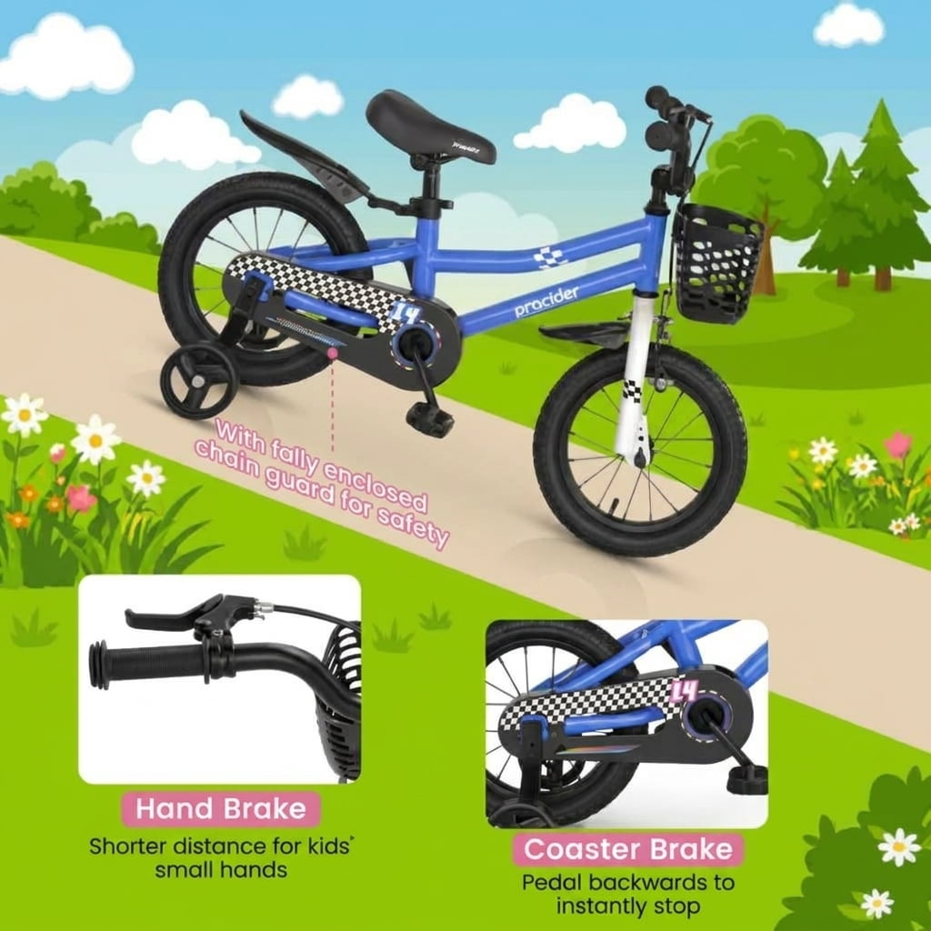 Redsmile Kids Bike 14 Inch with Training Wheels for Boys Girls Ages 3-5 Years Old, Toddler Bicycle with Adjustable Seat, Handbrake and Carbon Steel Frame for 37.5-43.5 Inch Riders, White