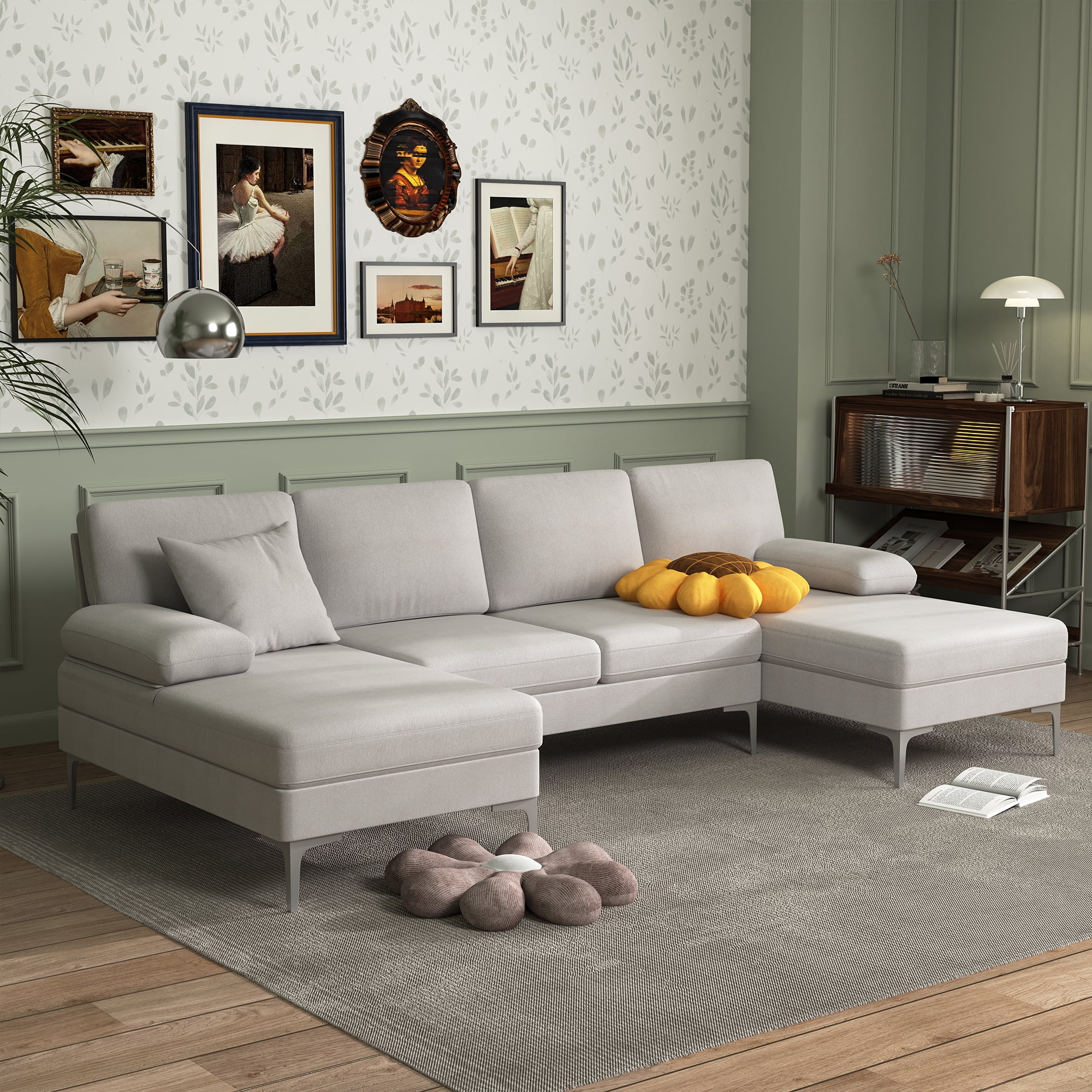 Spaco U-Shape Convertible Sectional Sofa Couch with Reversible Chaise with 4 Seats Modern Sleeper Modular Couch for Living Room, Beige Spaco U-Shape Convertible Sectional Sofa Couch with Reversible Chaise with 4 Seats Modern Sleeper Modular Couch for Living Room, Beige