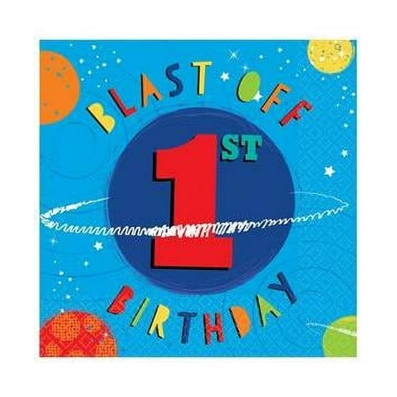 Blast Off Space Rocket Solar System Planets 1st Birthday Party Luncheon Napkins