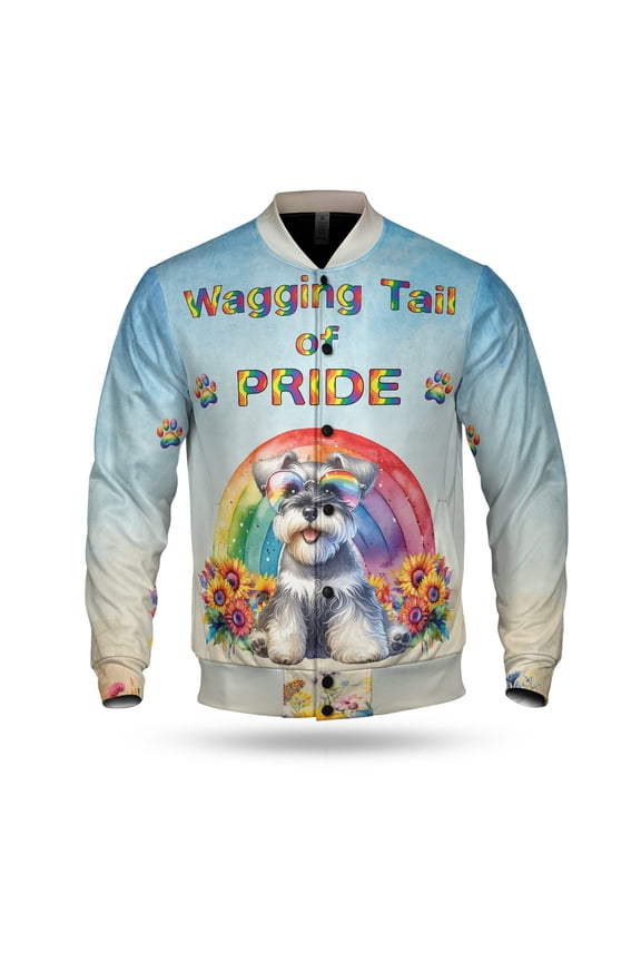 Wagging Tail Schnauzer Celebrates Rainbow Pride Month LGBT LGBTQ+ All Over Print 3D Baseball Jacket Miniature Schnauzer Dog Lover Bomber Jacket Softball - 01003