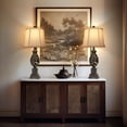 thumbnail image 4 of 28" Bronze Nightstand Lamps with Faux Silk Shades，Vintage Living Room Bedroom End Table Lamps, 4 of 7