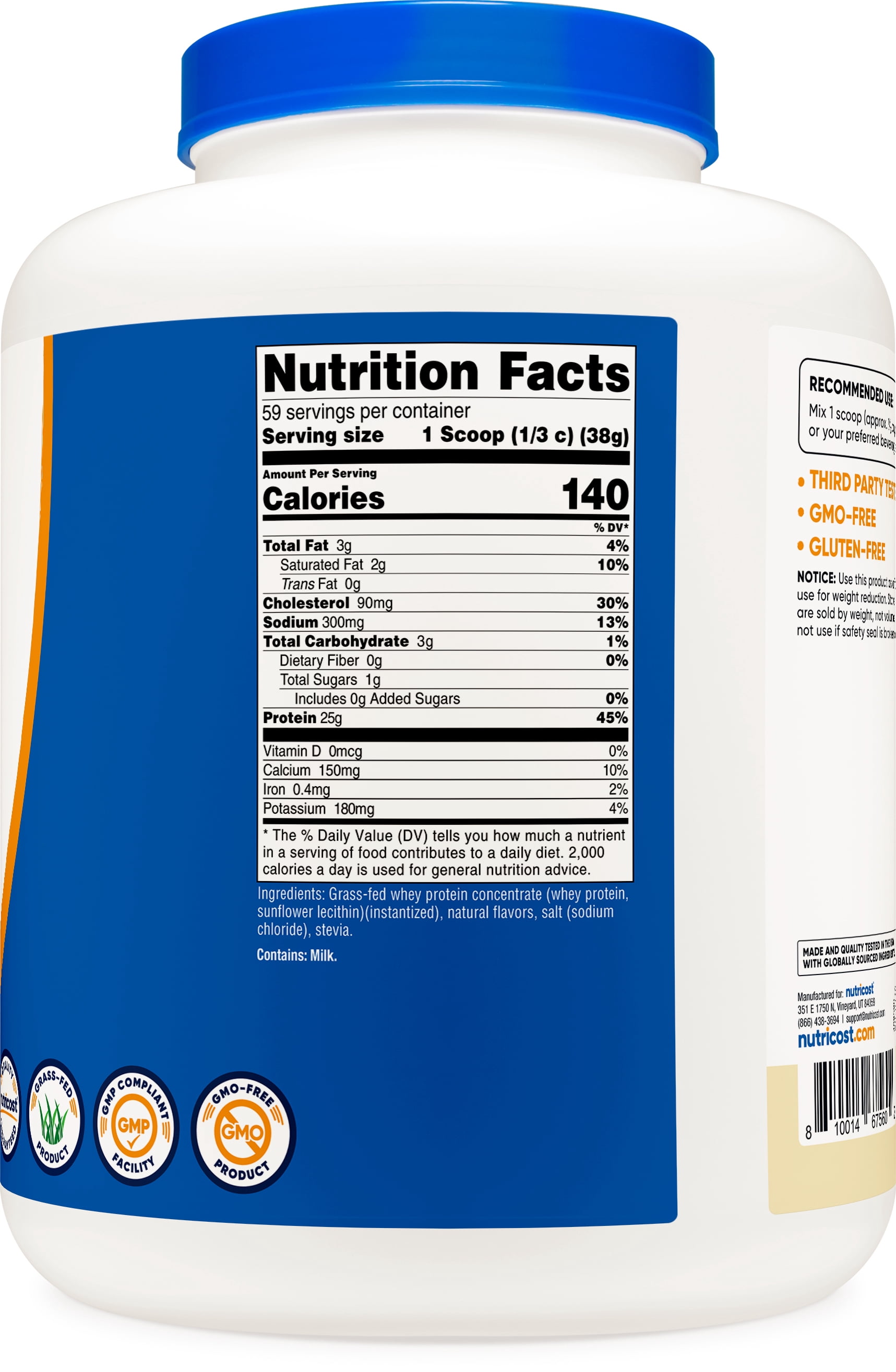 Nutricost Grass-Fed Whey Protein Concentrate (Vanilla) 5LBS - Non-GMO, Gluten Free