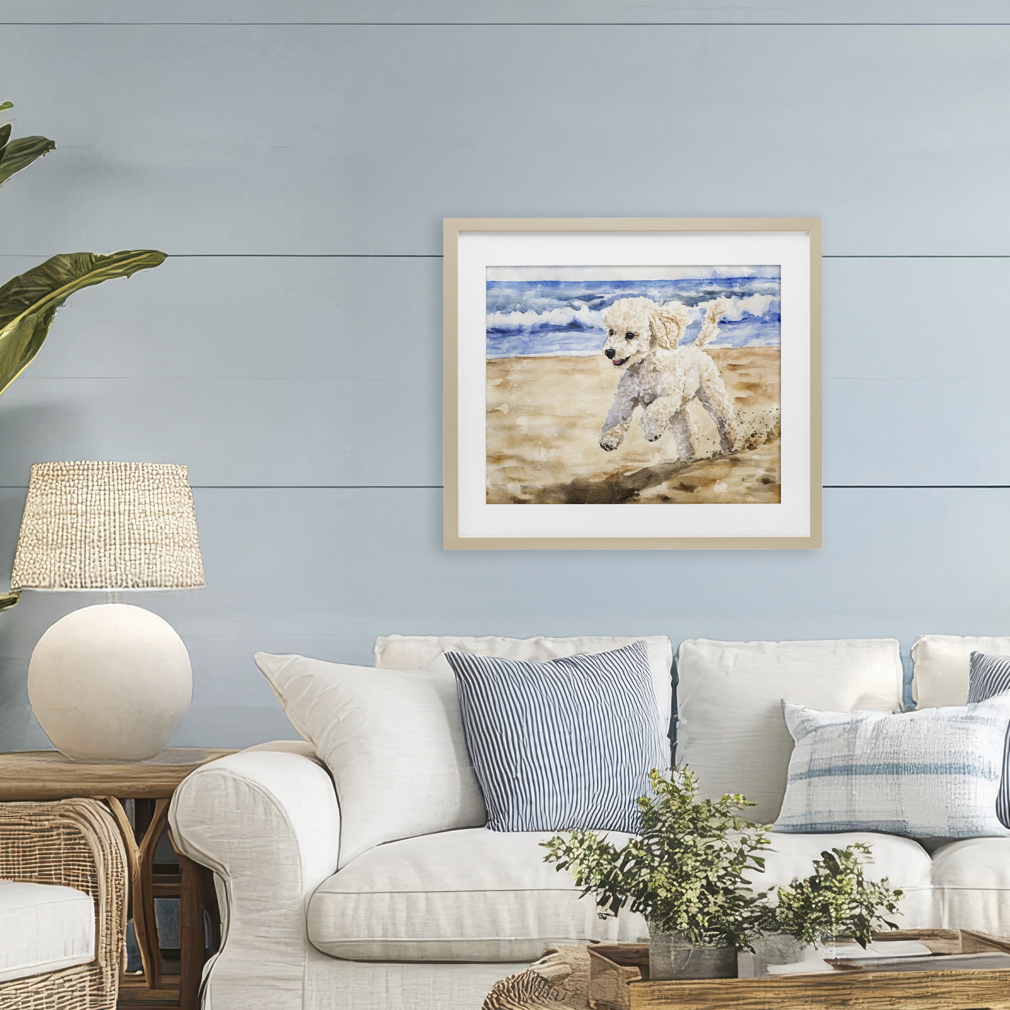 Stupell Industries Poodle's Journey on Beach Birch Framed Print Under Glass, design by Svetlana Aleynikova