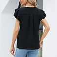thumbnail image 4 of Blusa de verano con escote en V y volantes, color negro, de manga corta, de doble capa y corte ajustado, talla L, 4 of 6