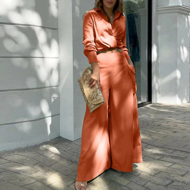 Ensemble Chemise & Pantalon Tendance à Manches Longues pour Femmes Tenue Élégante Décontractée Mode Confortable