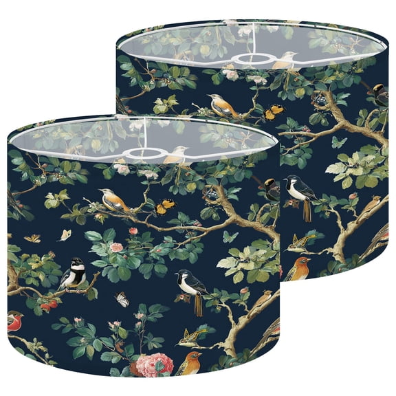 Chinoiserie Lampshades 2 Pack Vintage Floral Bird Butterflies Dark 13"x13"x10" Light Shade for Table Lamps Floor Lamp Shades Lampshade Replacement Easy Assembly Aesthetic Home Decor