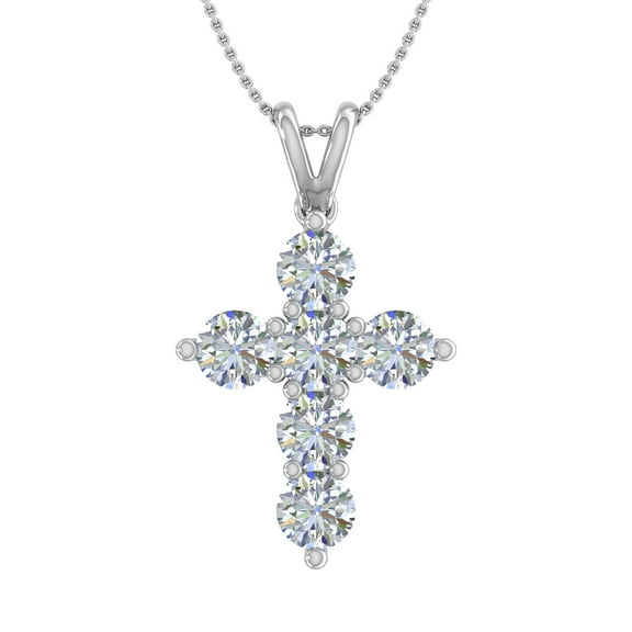 2 Carat Diamond Cross Pendant Necklace in 14K White Gold (Silver Cable Chain) - IGI Certified