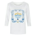 thumbnail image 4 of Craaazy Hanukkah Shirts for Women Athletic Casual Menorah Printed Round Neck 3/4 Sleeve T-shirts Gifts, 4 of 5