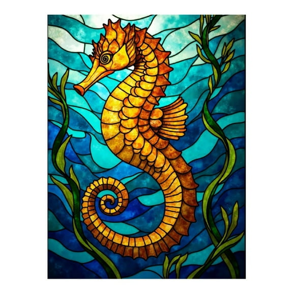 Diamond Art Kit for Adults, Colorful Seahorse Stained Glass Diamond Painting for Adults Beginners, DIY Diamond Art Painting Kits, 5D Diamond Painting Crafts for Home Decor 12x16 Frameless