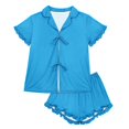 thumbnail image 4 of Baby Girl Outfits Loose Fit Ruffle Solid Print Short Sleeve Lapel Tie Top And Shorts 2 Piece Loungewear Baby Girls' Clothing Sets 3 Years-4 Years, 4 of 4