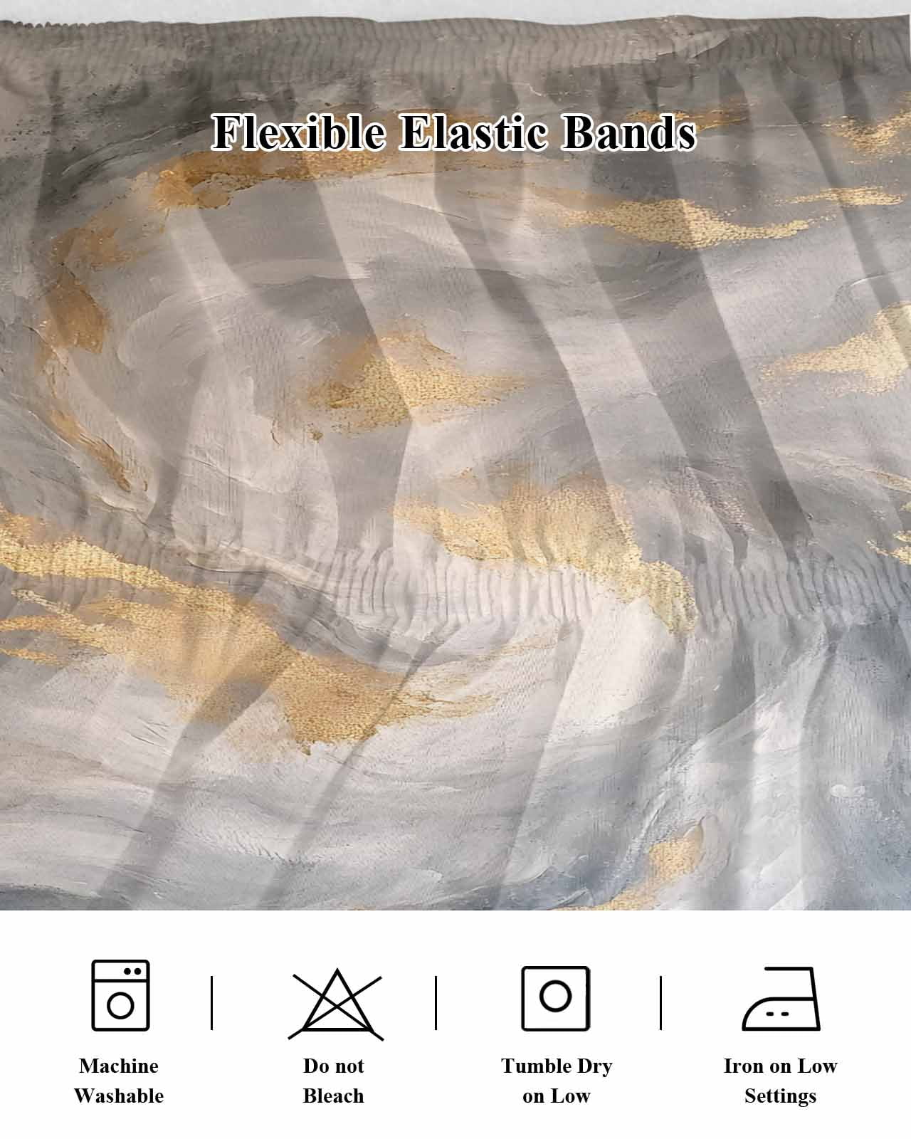 Grey Golden Wrap Around Bed Skirts for Queen Bed 16" Drop, Bed Skirt with Adjustable Elastic Belt Dust Ruffle Bed Valance for Bedroom Hotel Luxury Modern Oil Painting Abstract Bed Frame Cover