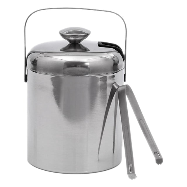 Cubo de hielo de 1.3L + pinzas y tapa Enfriador de acero inoxidable de doble