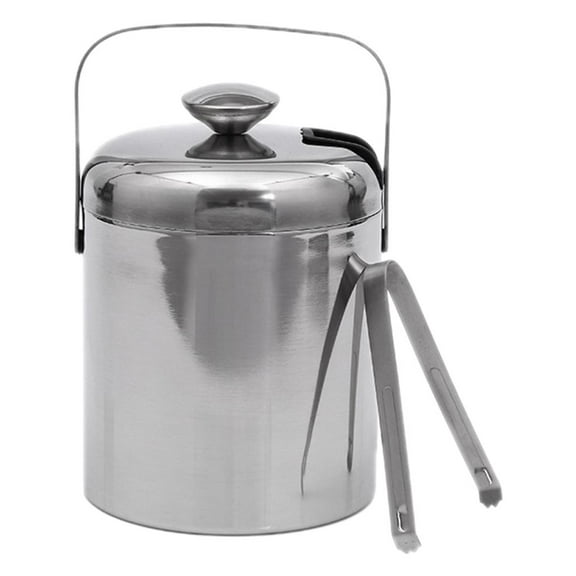 Ice Bucket - Double Walled Stainless Steel Ice Bucket - Bucket with Tongs & Lid (1.) - Portable Basket for Parties, BBQ & Buffet