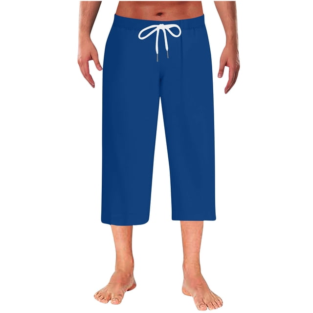 Lovzfmll Men's Solid Color Sleep Shorts, 7-Inch Inseam, Straight-Leg, Elastic Waist, Pockets for Simple Comfort Blue, M