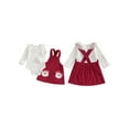 thumbnail image 3 of Jaweiwi Baby Toddler Girl Christmas Outfit, 3 6 12 18 Months Lace Trim Long Sleeve Ribbed Romper Santa Claus Embroidery Suspender Skirt 2 Piece Clothes Set, 3 of 9