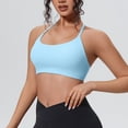 thumbnail image 3 of AKOEE Women's Sports Bra Seamless Stretch Spaghetti Strap Padded Support Crop Top Gym Workout Clothes (XL, Sky Blue), 3 of 6