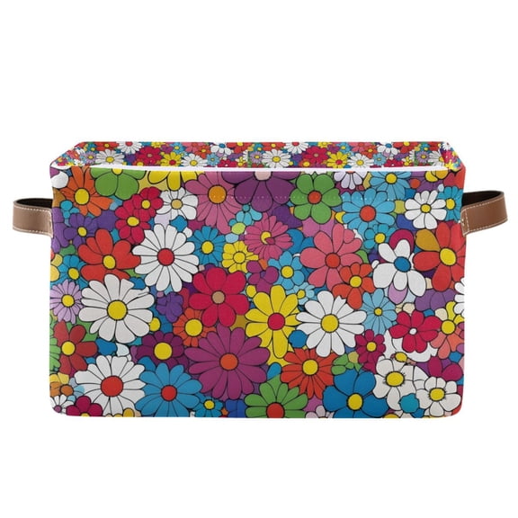 Yayeee Canvas Storage Basket with Handles for Shelves Fabric Bins Closet Organizer, Whimsical Floral