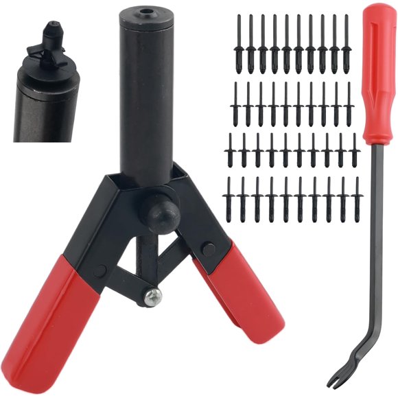 42PCS Plastic Rivet Gun Kit,Pop Rivet Gun Kit with Non-Slip Handle for Quick Dismantling & Installing Rivets,Professional Plastic Rivets Tools Kits Including 4 Sizes Fasteners