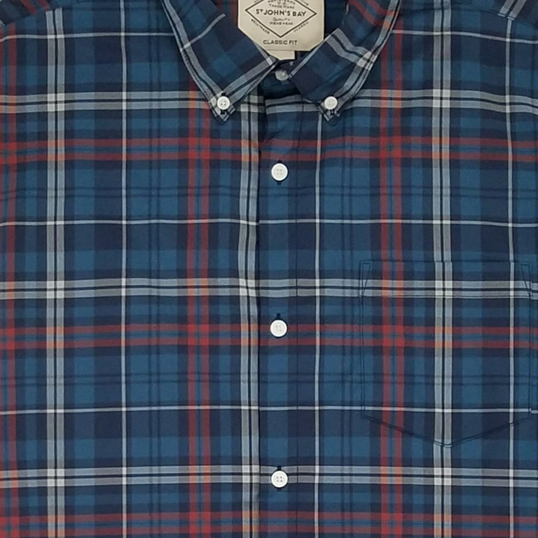 St. John's Bay Mens Big & Tall Blue Plaid Long Sleeve Button-Down
